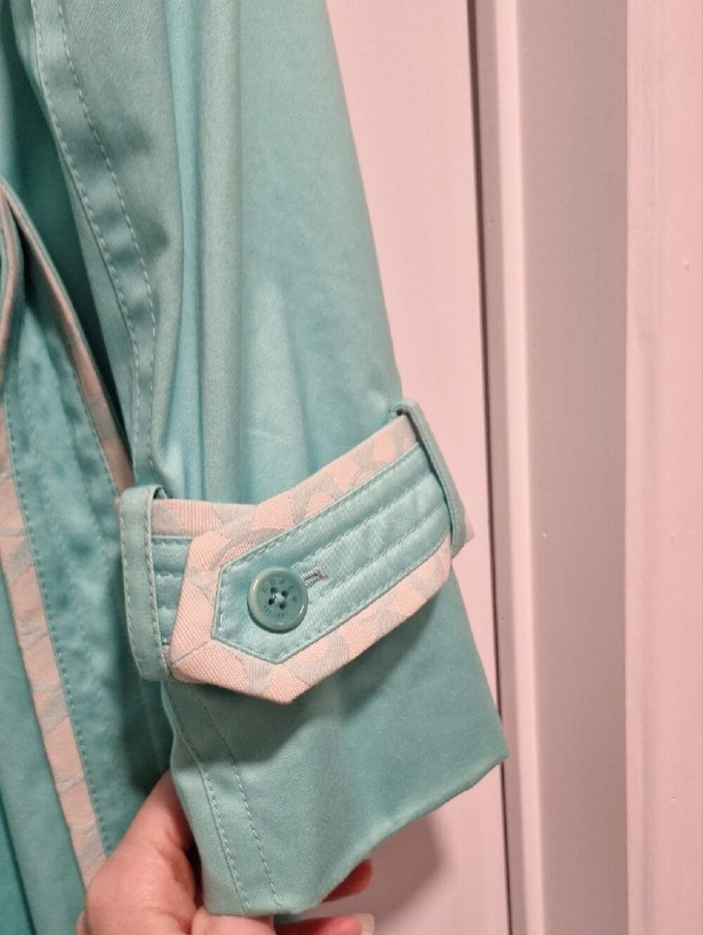 COACH Women’s Aqua Trench Coat with Contrast Trim - Picture 8 of 11